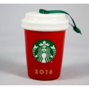 Starbucks 2016 Red Ceramic To Go Cup Christmas Ornament